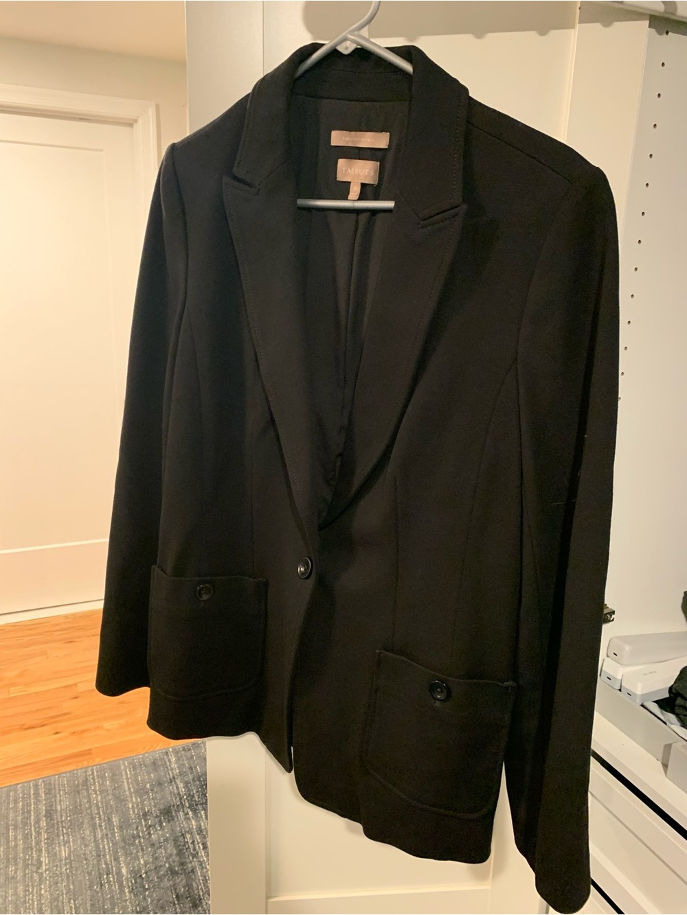 Talbots Black Single-Button Notch-Lapel Blazer with Patch Pockets